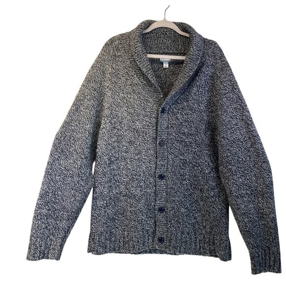 OLD NAVY Mens Ink Blue Wool Blend Salt Shawl Cardigan Button Down Preppy - Picture 1 of 11